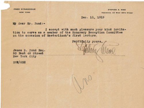 Image for TYPED LETTER SIGNED by the progressive rabbi STEPHEN SAMUEL WISE, an early supporter of Zionism who started the TYPED LETTER SIGNED by the progressive rabbi STEPHEN SAMUEL WISE, an early supporter of Zionism who started the