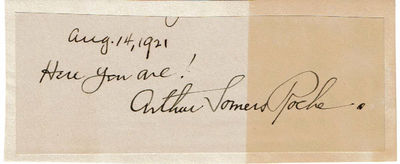 Image for A SLIP OF PAPER INSCRIBED AND SIGNED BY MYSTERY THRILLER WRITER ARTHUR SOMERS ROCHE. A SLIP OF PAPER INSCRIBED AND SIGNED BY MYSTERY THRILLER WRITER ARTHUR SOMERS ROCHE.