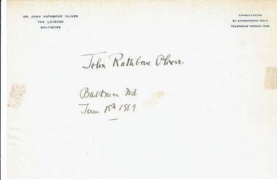 Image for A SHEET OF HIS LETTERHEAD SIGNED BY AMERICAN PSYCHIATRIST, MEDICAL HISTORIAN, AUTHOR AND PRIEST JOHN RATHBONE OLIVER. A SHEET OF HIS LETTERHEAD SIGNED BY AMERICAN PSYCHIATRIST, MEDICAL HISTORIAN, AUTHOR AND PRIEST JOHN RATHBONE OLIVER.