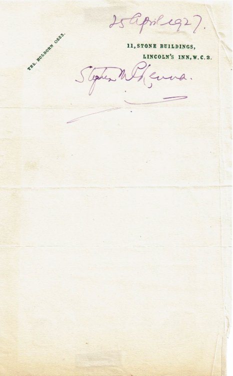 Image for AUTOGRAPH, SIGNED & DATED by the English Novelist STEPHEN McKENNA. AUTOGRAPH, SIGNED & DATED by the English Novelist STEPHEN McKENNA.