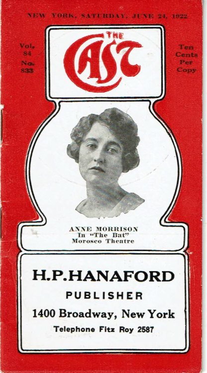 THE CAST. New York, Saturday, June 24, 1922. Vol. 84, No. 833.