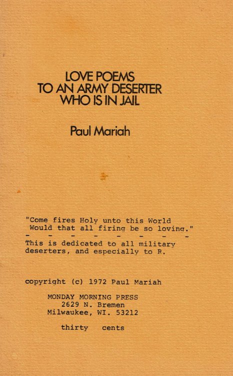 Image for LOVE POEMS TO AN ARMY DESERTER WHO IS IN JAIL. LOVE POEMS TO AN ARMY DESERTER WHO IS IN JAIL.