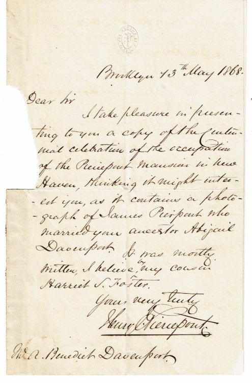 Image for AUTOGRAPH LETTER ABOUT A CENTENNIAL CELEBRATION IN NEW HAVEN SIGNED BY BROOKLYN CITY PLANNER HENRY EVELYN PIERREPONT. AUTOGRAPH LETTER ABOUT A CENTENNIAL CELEBRATION IN NEW HAVEN SIGNED BY BROOKLYN CITY PLANNER HENRY EVELYN PIERREPONT.