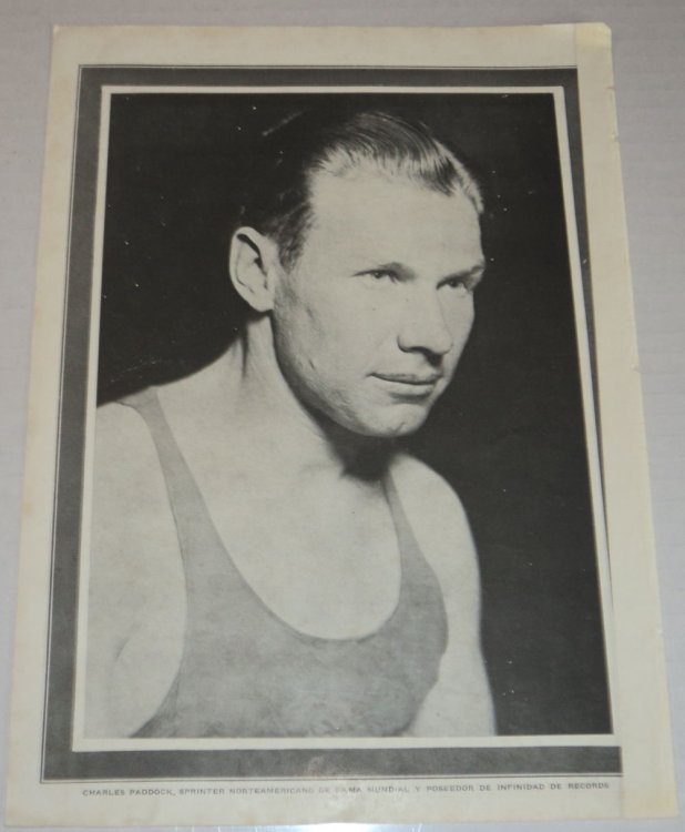 Image for A vintage magazine photographic portrait of the AMERICAN OLYMPIC SPRINTER CHARLEY PADDOCK, who won several gold medals and set world records. A vintage magazine photographic portrait of the AMERICAN OLYMPIC SPRINTER CHARLEY PADDOCK, who won several gold medals and set world records.