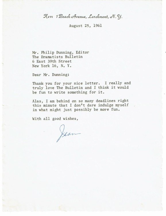 Image for TYPED LETTER TO THE EDITOR OF THE DRAMATISTS BULLETIN SIGNED BY PLAYWRIGHT AND AUTHOR OF TYPED LETTER TO THE EDITOR OF THE DRAMATISTS BULLETIN SIGNED BY PLAYWRIGHT AND AUTHOR OF
