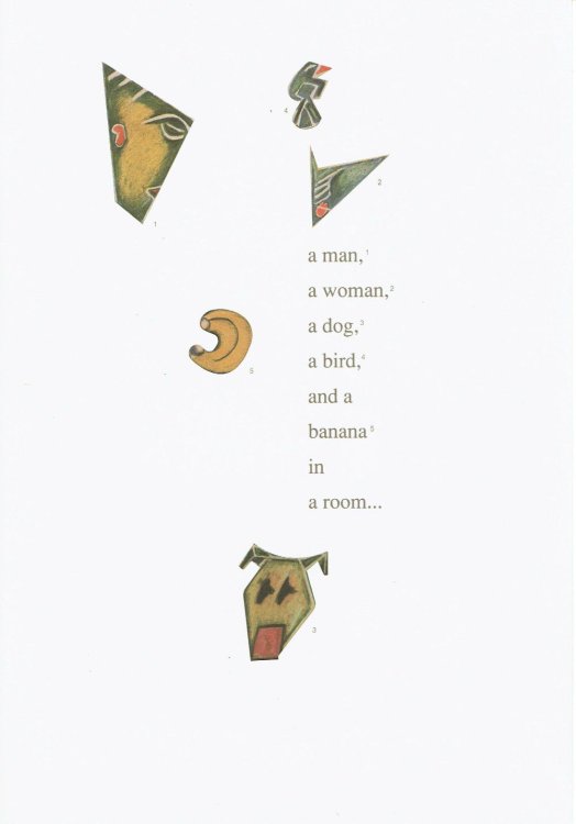 Image for SO MUCH DEPENDS ON A MAN, A WOMAN, A DOG, A BIRD, AND A BANANA IN A ROOM. (Cover title). Art from The Illustrators Workshop on Classic Crest Text and Cover from Neenah Paper. SO MUCH DEPENDS ON A MAN, A WOMAN, A DOG, A BIRD, AND A BANANA IN A ROOM. (Cover title). Art from The Illustrators Workshop on Classic Crest Text and Cover from Neenah Paper.