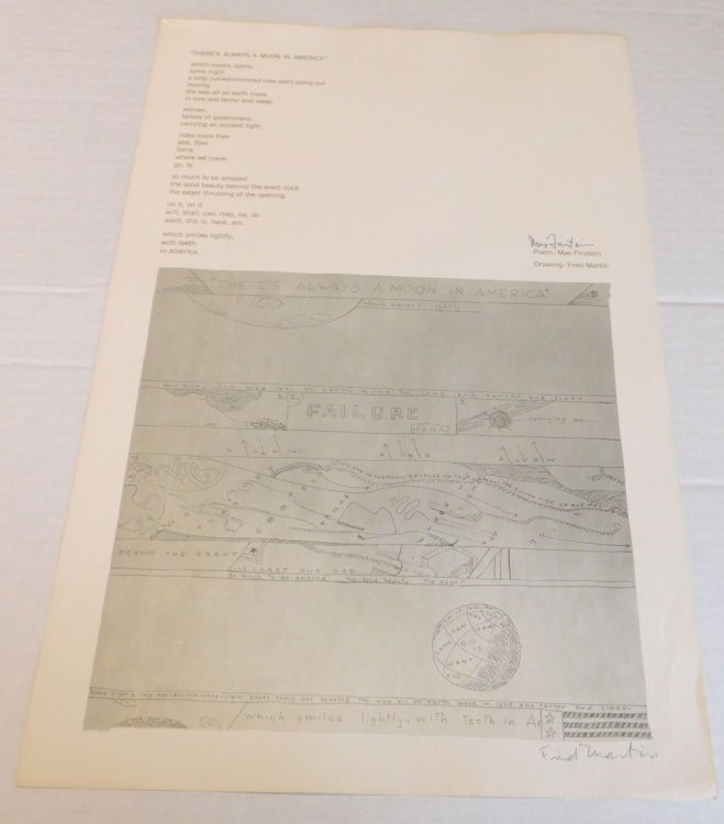THERE'S ALWAYS A MOON IN AMERICA. [An Original Broadside with a poem by MAX FINSTEIN Illustrated by FRED MARTIN, SIGNED by both the author and the artist].