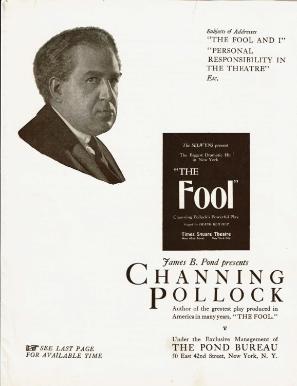 Image for JAMES B. POND PRESENTS CHANNING POLLOCK, Author of the greatest play produced in America in many years, JAMES B. POND PRESENTS CHANNING POLLOCK, Author of the greatest play produced in America in many years,