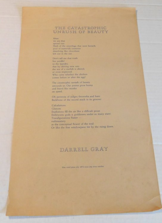 Image for THE CATASTROPHIC UNRUSH OF BEAUTY. An Original Broadside Poem by Darrell Gray. THE CATASTROPHIC UNRUSH OF BEAUTY. An Original Broadside Poem by Darrell Gray.