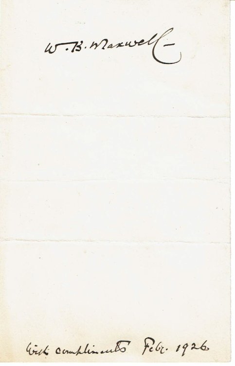 Image for A SHEET OF NOTE PAPER INSCRIBED AND SIGNED BY BRITISH NOVELIST W. B. MAXWELL. A SHEET OF NOTE PAPER INSCRIBED AND SIGNED BY BRITISH NOVELIST W. B. MAXWELL.