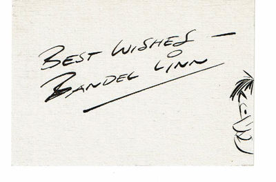 Image for An AUTOGRAPH NOTE SIGNED by the AMERICAN CARTOONIST BANDEL LINN penciled by the cartoonist at the bottom of a typed letter requesting one of his sketches together with a CARD SIGNED by him with his sentiments above an ORIGINAL SKETCH. An AUTOGRAPH NOTE SIGNED by the AMERICAN CARTOONIST BANDEL LINN penciled by the cartoonist at the bottom of a typed letter requesting one of his sketches together with a CARD SIGNED by him with his sentiments above an ORIGINAL SKETCH.