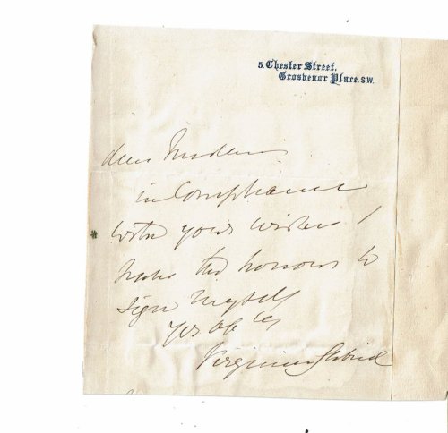 Image for AUTOGRAPH NOTE SIGNED by the English Singer and Composer VIRGINIA GABRIEL. AUTOGRAPH NOTE SIGNED by the English Singer and Composer VIRGINIA GABRIEL.