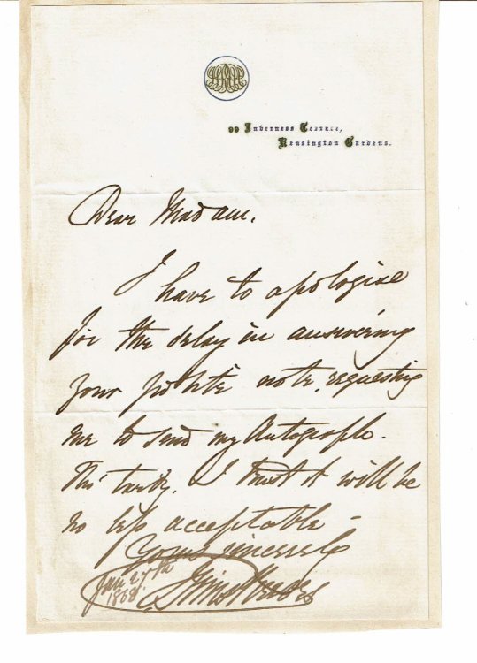 Image for AUTOGRAPH LETTER SIGNED by the English Tenor SIMS REEVES. AUTOGRAPH LETTER SIGNED by the English Tenor SIMS REEVES.