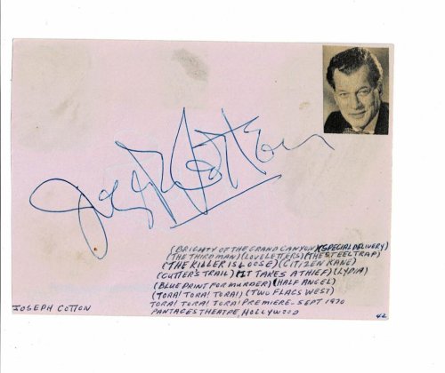Image for AUTOGRAPHS of 2 HOLLYWOOD MOVIE ACTORS, those of JOSEPH COTTEN who played roles in AUTOGRAPHS of 2 HOLLYWOOD MOVIE ACTORS, those of JOSEPH COTTEN who played roles in