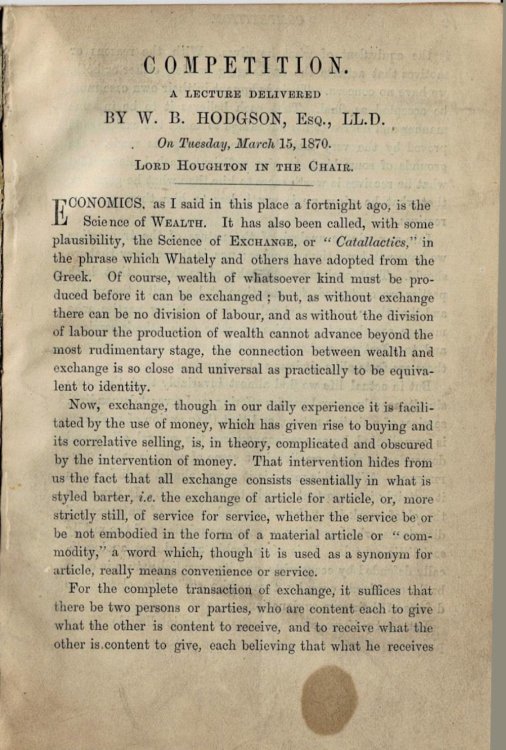 Image for COMPETITION. A Lecture Delivered by W.B. Hodgson, Esq., LL.D. on Tuesday, March 15, 1870. Lord Houghton in the Chair. COMPETITION. A Lecture Delivered by W.B. Hodgson, Esq., LL.D. on Tuesday, March 15, 1870. Lord Houghton in the Chair.