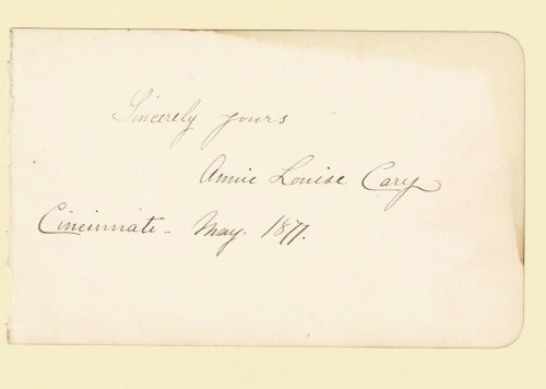 Image for AUTOGRAPH: THE SIGNATURE OF AMERICAN OPERA SINGER ANNIE LOUISE CARY, INSCRIBED & DATED BY HER. AUTOGRAPH: THE SIGNATURE OF AMERICAN OPERA SINGER ANNIE LOUISE CARY, INSCRIBED & DATED BY HER.