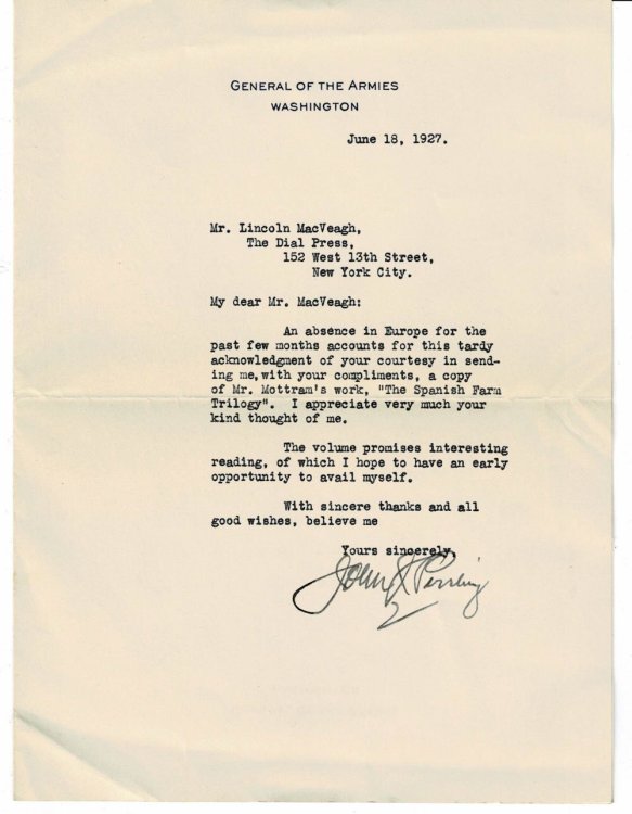 Image for TYPED LETTER SIGNED by JOHN J. PERSHING on TYPED LETTER SIGNED by JOHN J. PERSHING on