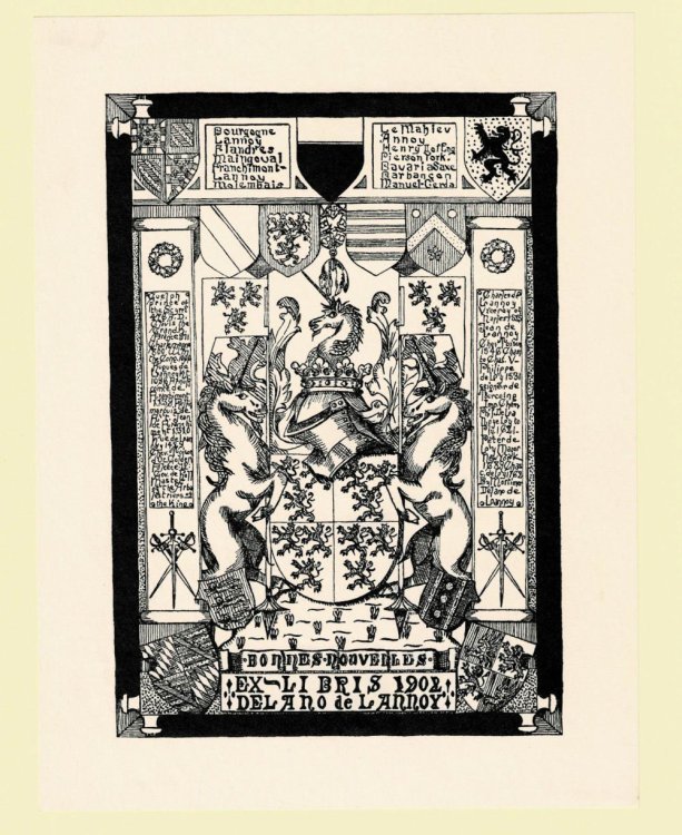 Image for A RARE ARMORIAL BOOKPLATE designed by Mortimer Delano de Lannoy. A RARE ARMORIAL BOOKPLATE designed by Mortimer Delano de Lannoy.