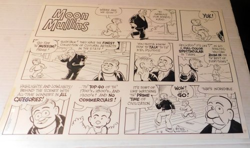 Image for MOON MULLINS: Moon convinces Kayo to visit the museum by making it sound exciting, describing a MOON MULLINS: Moon convinces Kayo to visit the museum by making it sound exciting, describing a