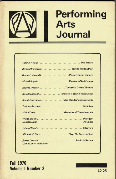 Image for PERFORMING ARTS JOURNAL. Volume I, Number 2 / Fall 1976. Editors: Bonnie Marranca, Gautam Dasgupta. PERFORMING ARTS JOURNAL. Volume I, Number 2 / Fall 1976. Editors: Bonnie Marranca, Gautam Dasgupta.