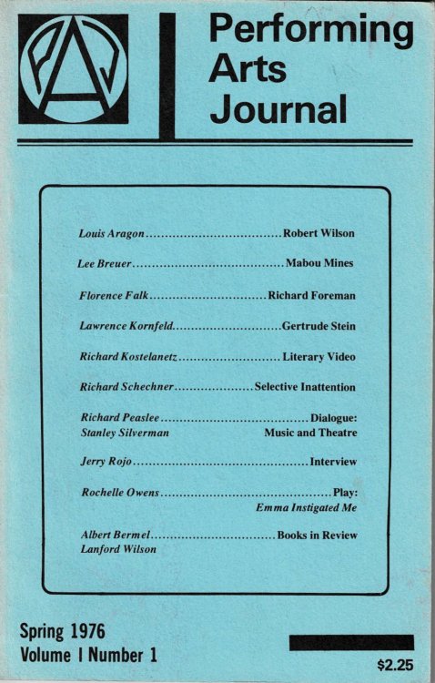 Image for PERFORMING ARTS JOURNAL. Volume I/Number 1, Spring 1976. PERFORMING ARTS JOURNAL. Volume I/Number 1, Spring 1976.