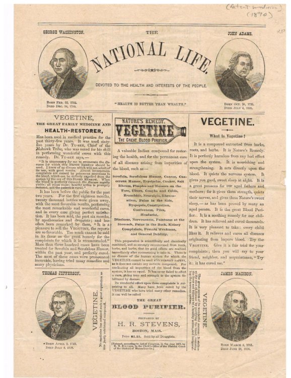 VEGETINE: Nature's Remedy. The Great Blood Purifier. (In The National Life: Devoted to the Health and Interests of the People).
