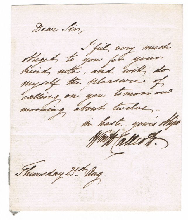 Image for AUTOGRAPH LETTER SIGNED by English Composer WILLIAM HUTCHINS CALLCOTT AUTOGRAPH LETTER SIGNED by English Composer WILLIAM HUTCHINS CALLCOTT