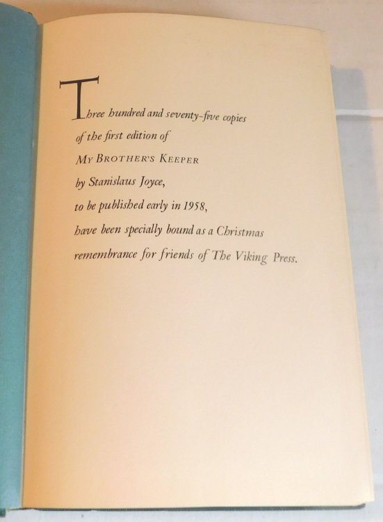 Image for MY BROTHER'S KEEPER: James Joyce's Early Years. Edited, with an Introduction and Notes, by Richard Ellmann. Preface by T. S. Eliot. MY BROTHER'S KEEPER: James Joyce's Early Years. Edited, with an Introduction and Notes, by Richard Ellmann. Preface by T. S. Eliot.