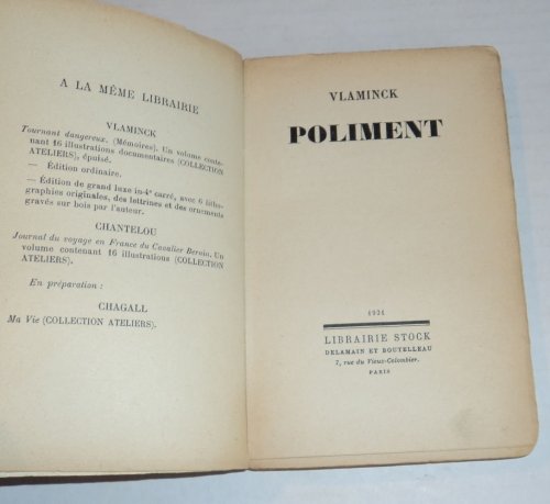 Image for POLIMENT. 1ST EDITION SIGNED BY VLAMINCK. POLIMENT. 1ST EDITION SIGNED BY VLAMINCK.