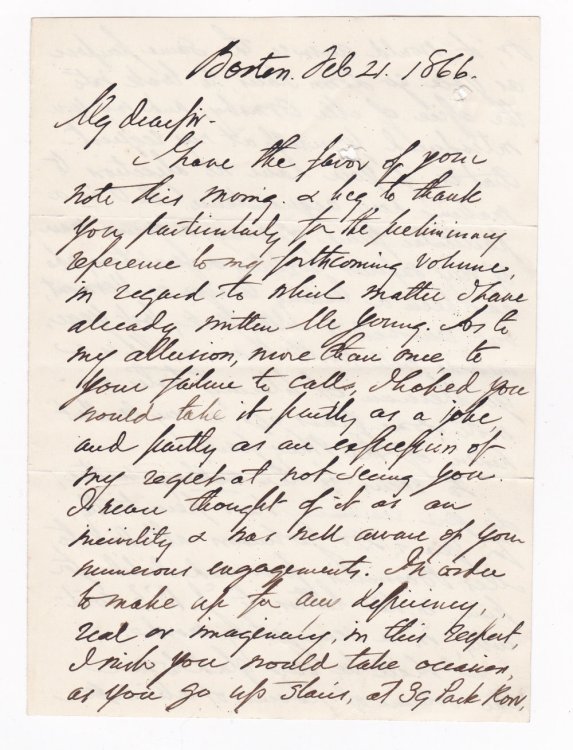 Image for AUTOGRAPH LETTER SIGNED BY GEORGE LUNT TO AMERICAN WRITER WILLIAM WINTER. AUTOGRAPH LETTER SIGNED BY GEORGE LUNT TO AMERICAN WRITER WILLIAM WINTER.