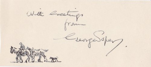 Image for ORIGINAL PEN-AND-INK SKETCH INSCRIBED AND SIGNED BY BRITISH PAINTER AND PRINTMAKER GEORGE SOPER. ORIGINAL PEN-AND-INK SKETCH INSCRIBED AND SIGNED BY BRITISH PAINTER AND PRINTMAKER GEORGE SOPER.