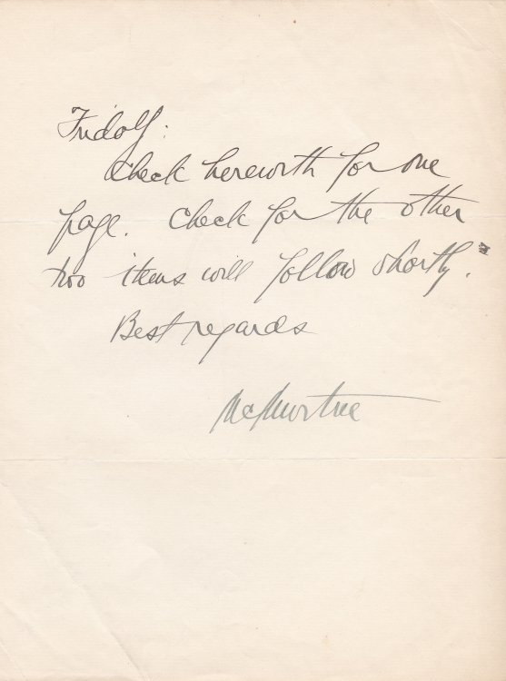 Image for AUTOGRAPH NOTE SIGNED BY AMERICAN TYPEFACE DESIGNER DOUGLAS CRAWFORD MCMURTRIE. AUTOGRAPH NOTE SIGNED BY AMERICAN TYPEFACE DESIGNER DOUGLAS CRAWFORD MCMURTRIE.