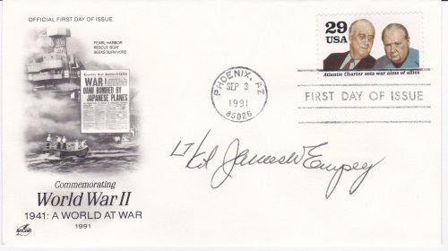 Image for FIRST DAY COVER SIGNED BY WORLD WAR II ACE FIGHTER PILOT JAMES W. EMPEY. FIRST DAY COVER SIGNED BY WORLD WAR II ACE FIGHTER PILOT JAMES W. EMPEY.