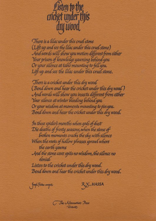 Image for LISTEN TO THE CRICKET UNDER THIS DRY WOOD. (Broadside). LISTEN TO THE CRICKET UNDER THIS DRY WOOD. (Broadside).