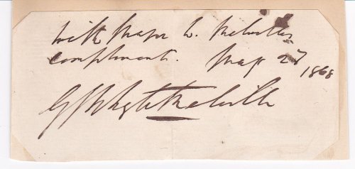 Image for AUTOGRAPH SENTIMENT SIGNED TWICE BY POPULAR SCOTTISH NOVELIST GEORGE WHYTE-MELVILLE. AUTOGRAPH SENTIMENT SIGNED TWICE BY POPULAR SCOTTISH NOVELIST GEORGE WHYTE-MELVILLE.