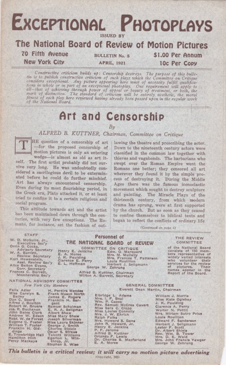 Image for EXCEPTIONAL PHOTOPLAYS. Bulletin No. 5. April, 1921. EXCEPTIONAL PHOTOPLAYS. Bulletin No. 5. April, 1921.