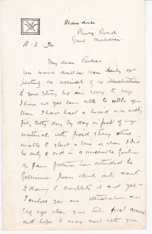 Image for AUTOGRAPH LETTER TO AUTHOR KINETON PARKES SIGNED BY ILLUSTRATOR AND LANDSCAPE PAINTER ALAN WRIGHT. AUTOGRAPH LETTER TO AUTHOR KINETON PARKES SIGNED BY ILLUSTRATOR AND LANDSCAPE PAINTER ALAN WRIGHT.