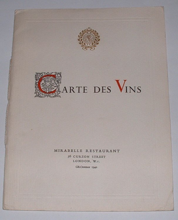Image for Carte des Vins Carte des Vins