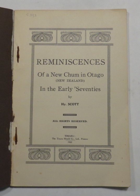Image for Reminiscences Of A New Chum In Otago (New Zealand) In The Early 'Seventies Reminiscences Of A New Chum In Otago (New Zealand) In The Early 'Seventies