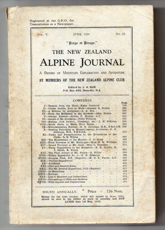 The New Zealand Alpine Journal - June, 1934 - Vol. V, No. 21.; A Record of Mountain Exploration and Adventure By Members of the New Zealand Alpine Club