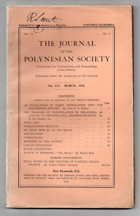 Image for The Journal of the Polynesian Society. No. 153. March, 1930 - Vol. 39, No. 1. The Journal of the Polynesian Society. No. 153. March, 1930 - Vol. 39, No. 1.