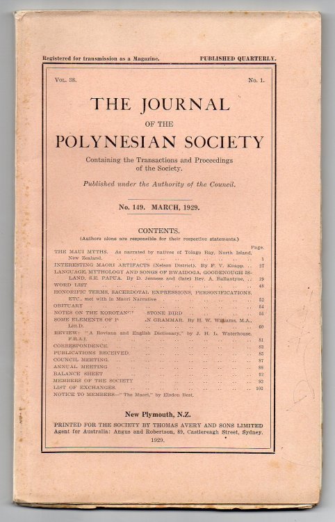 Image for The Journal of the Polynesian Society. No. 149. March, 1929 - Vol. 38, No. 1. The Journal of the Polynesian Society. No. 149. March, 1929 - Vol. 38, No. 1.