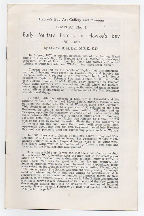 Image for Early Military Forces in Hawke's Bay 1857-1874; Early Military Forces in Hawke's Bay 1857-1874;