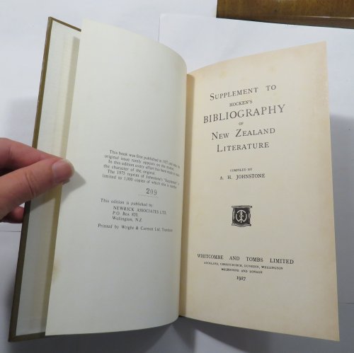 Supplement to Hocken's Bibliography of New Zealand Literature