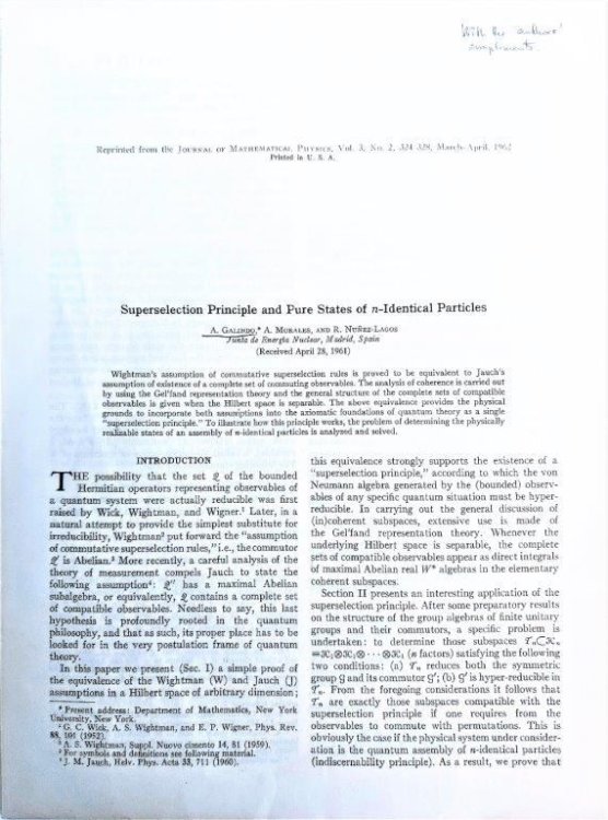 Superselection Principle and Pure States of n-Identical Particles. [Offprint].
