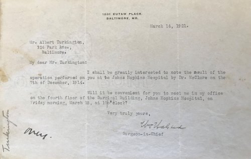 Image for Typed letter signed from Halsted to Albert Turkington. Baltimore, Maryland, March 14, 1921. Typed letter signed from Halsted to Albert Turkington. Baltimore, Maryland, March 14, 1921.