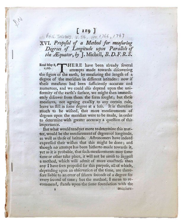 Image for Proposal of a Method for measuring Degrees of Longitude upon Parallels of the AEquator. Proposal of a Method for measuring Degrees of Longitude upon Parallels of the AEquator.