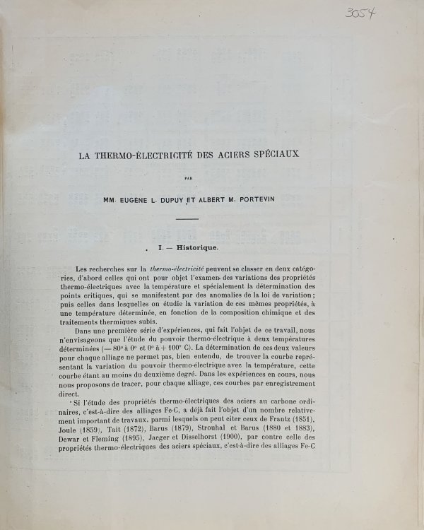 La Thermo-Electricite des Aciers Speciaux.
