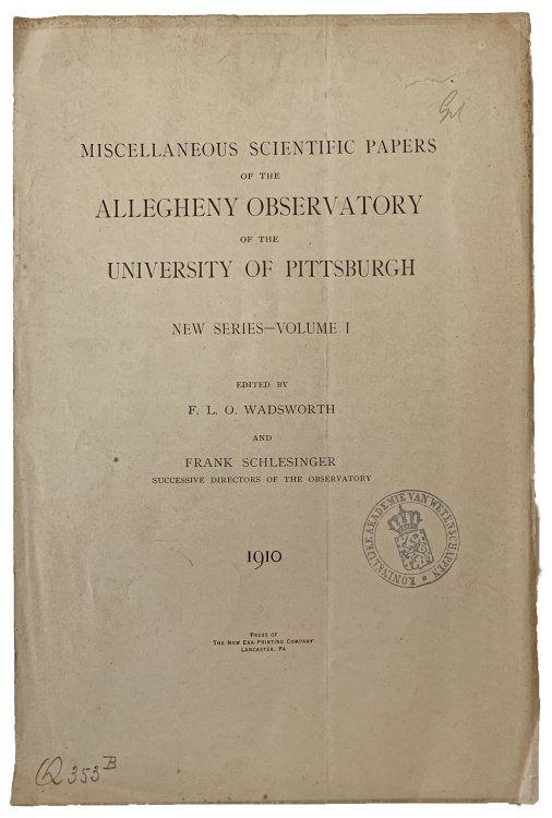 Image for Miscellaneous Scientific Papers of the Allegheny Observatory of the University of Pittsburgh. New Series Volume I. Miscellaneous Scientific Papers of the Allegheny Observatory of the University of Pittsburgh. New Series Volume I.