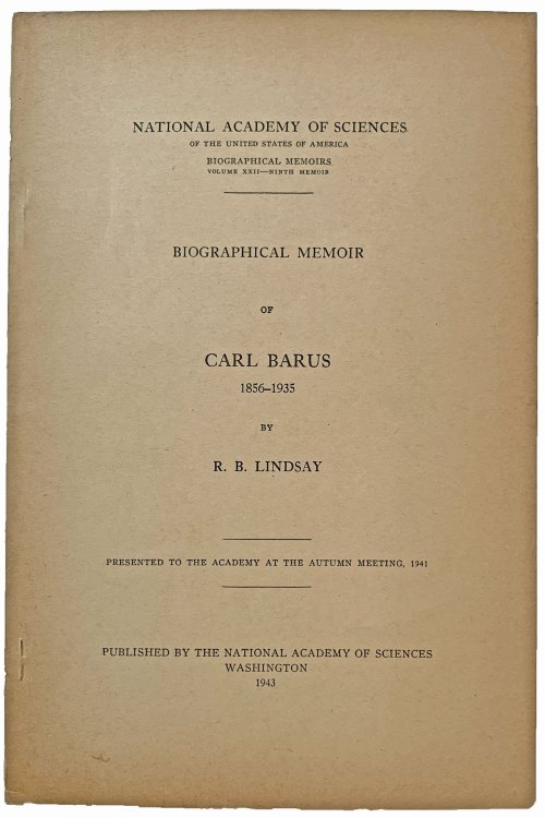 Image for Biographical Memoir of Carl Barus, 1856-1935. Biographical Memoir of Carl Barus, 1856-1935.